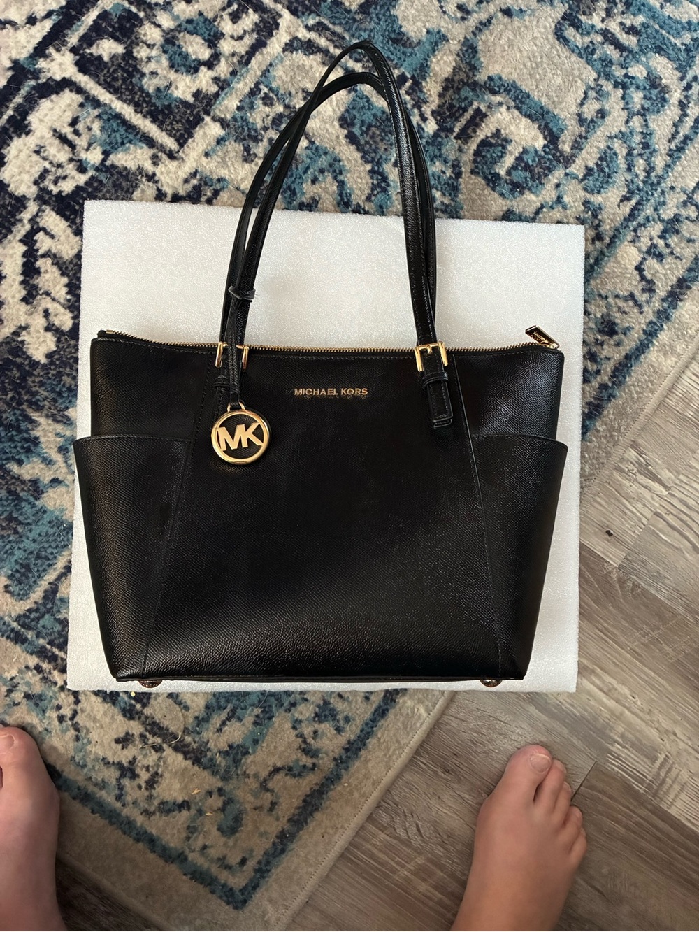 Michael Kors Black Saffiano Leather Tote with Gold Accents
